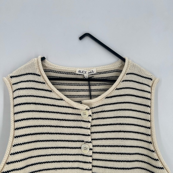 Alex Mill Bridget Striped Knit Vest In Ivory Black - Picture 2 of 7